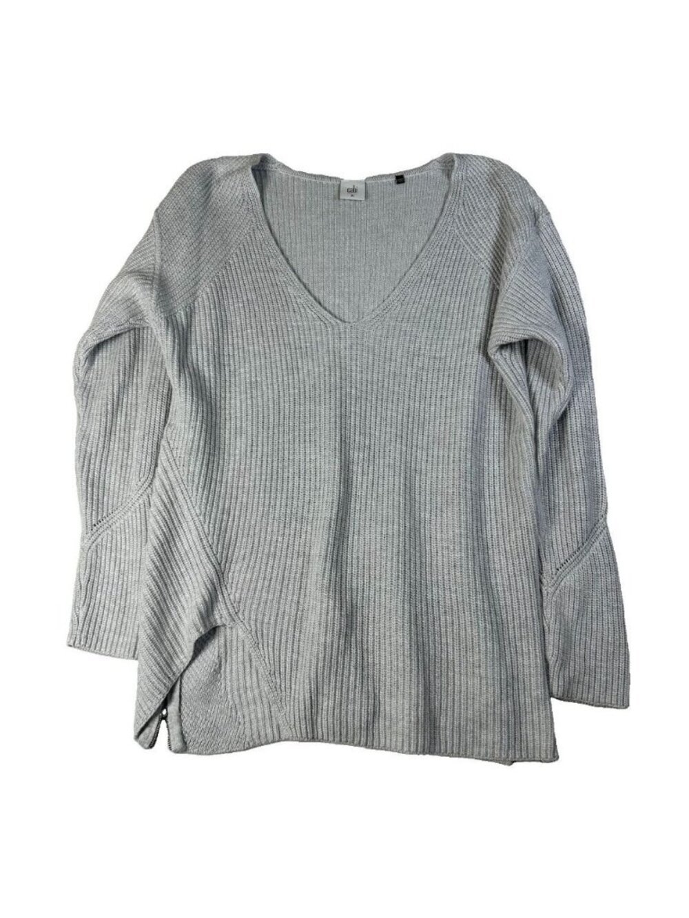 Cabi Sweater Womens Cloud Gray Deep V Pullover Side Zip Cotton 3531 Medium Boho
